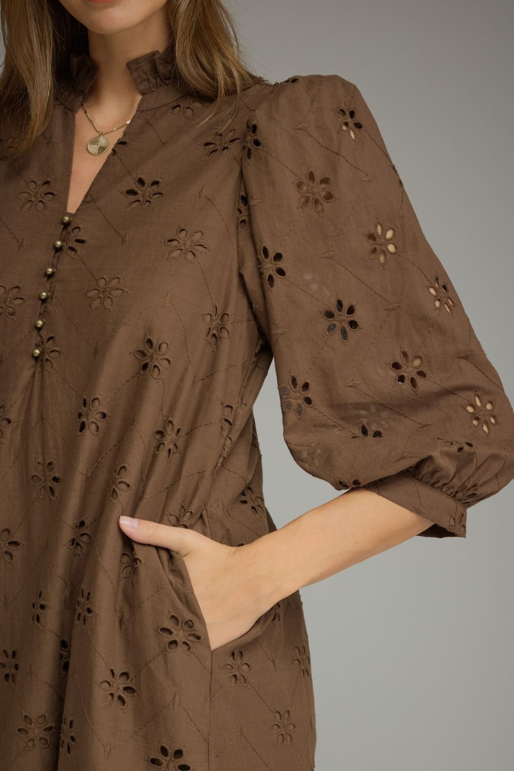 Chocolate Floral Eyelet Midi Dress 🤎