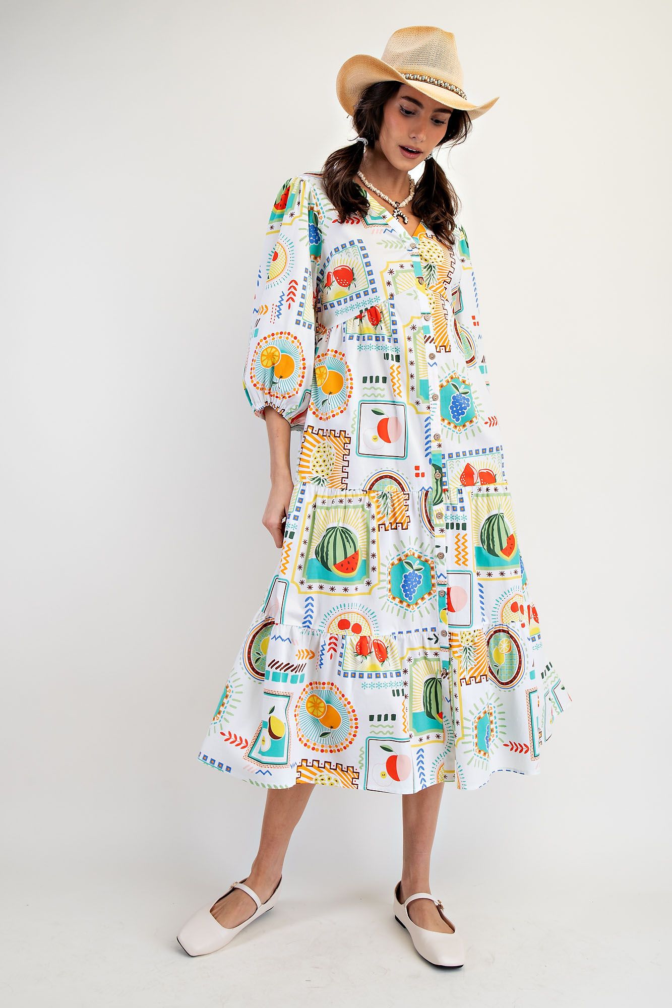 Fruit Market Cotton Midi Dress
