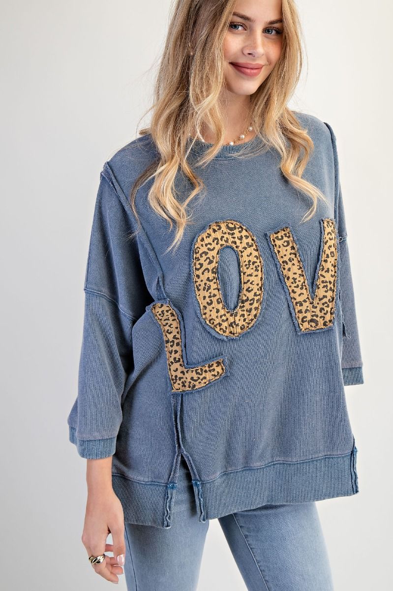 Denim w/ Leopard Love Patch  Pullover