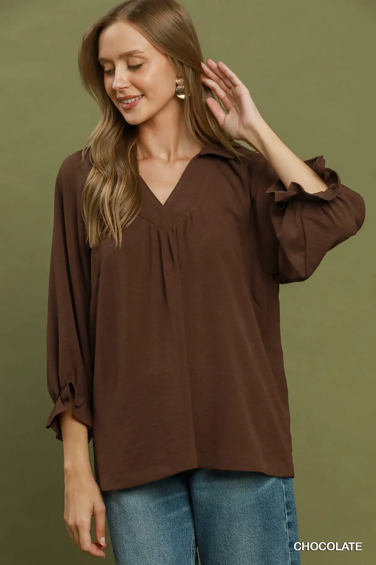 Chocolate Charm Ruffle Sleeve Blouse 🤎