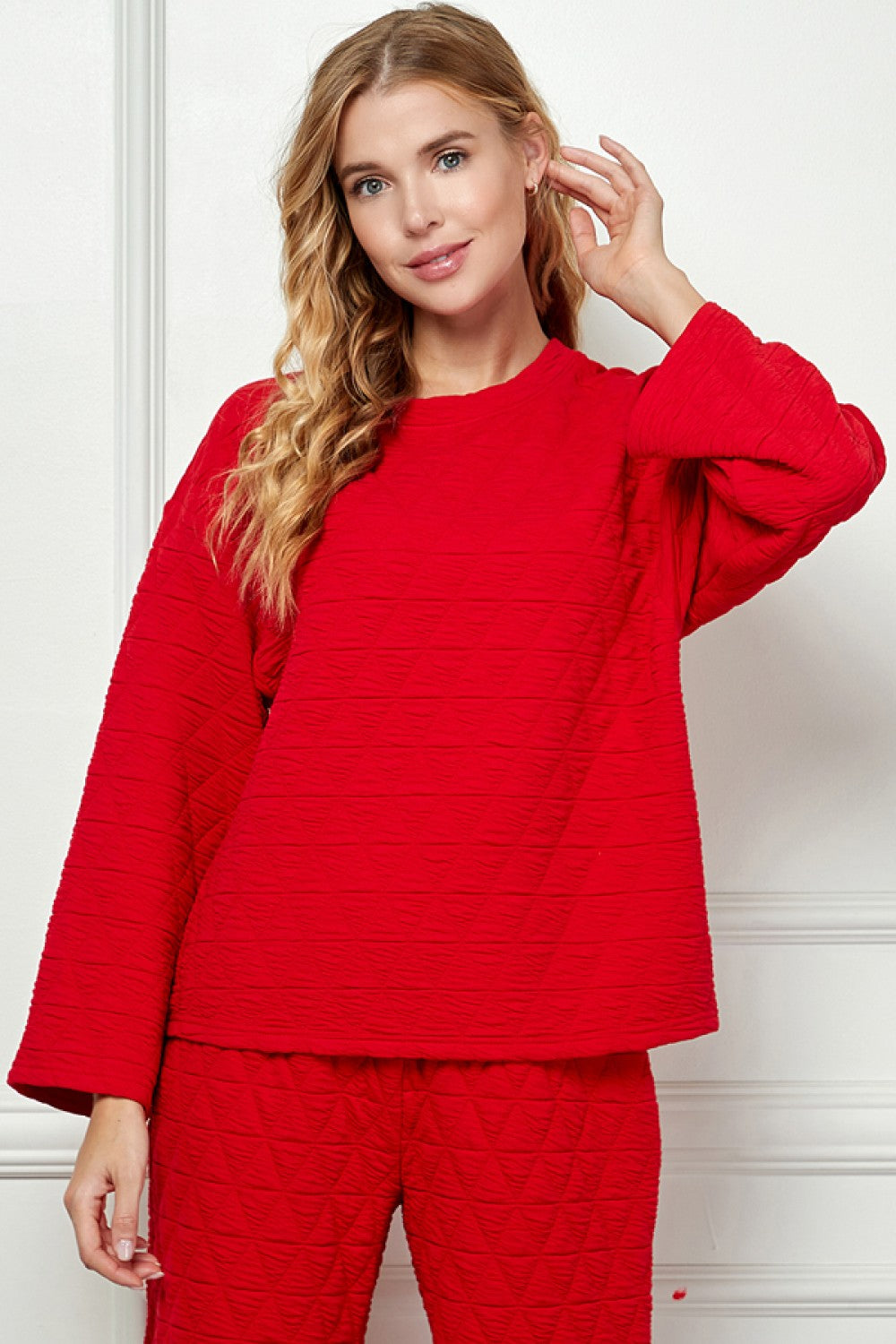 Red Quilted Long Sleeve Top