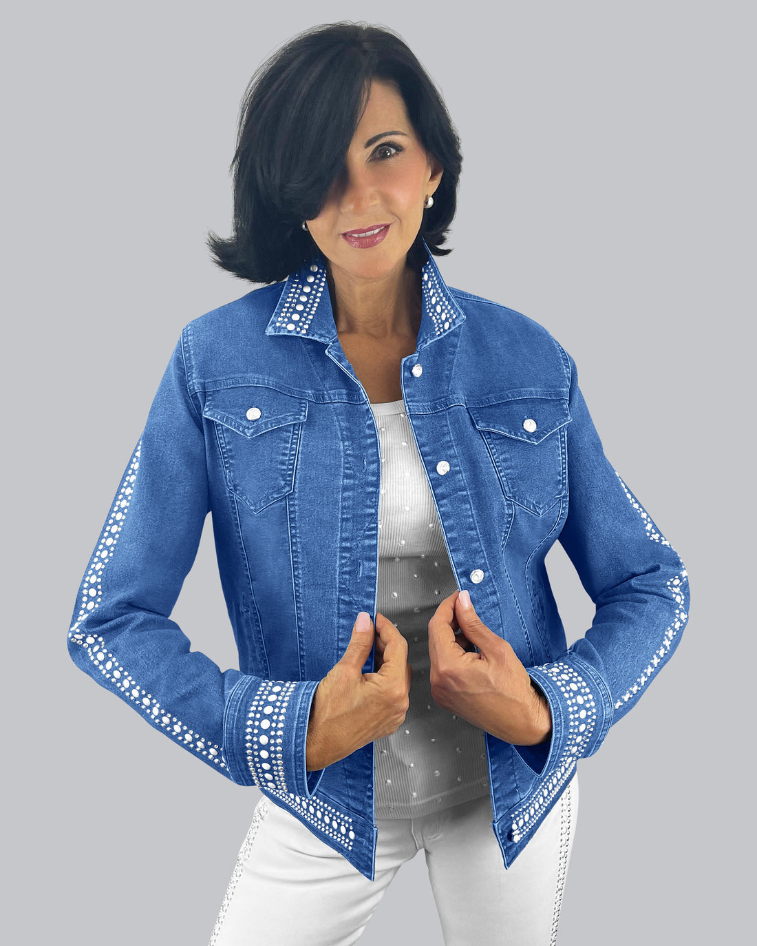 Denim Bolero Jacket w/ Embellished Details