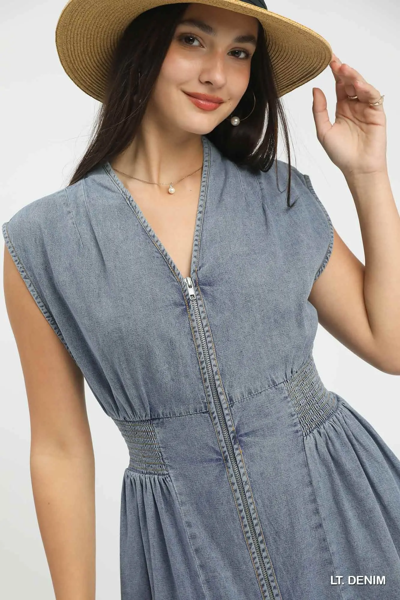 Light Denim Zip-Front Mini Dress