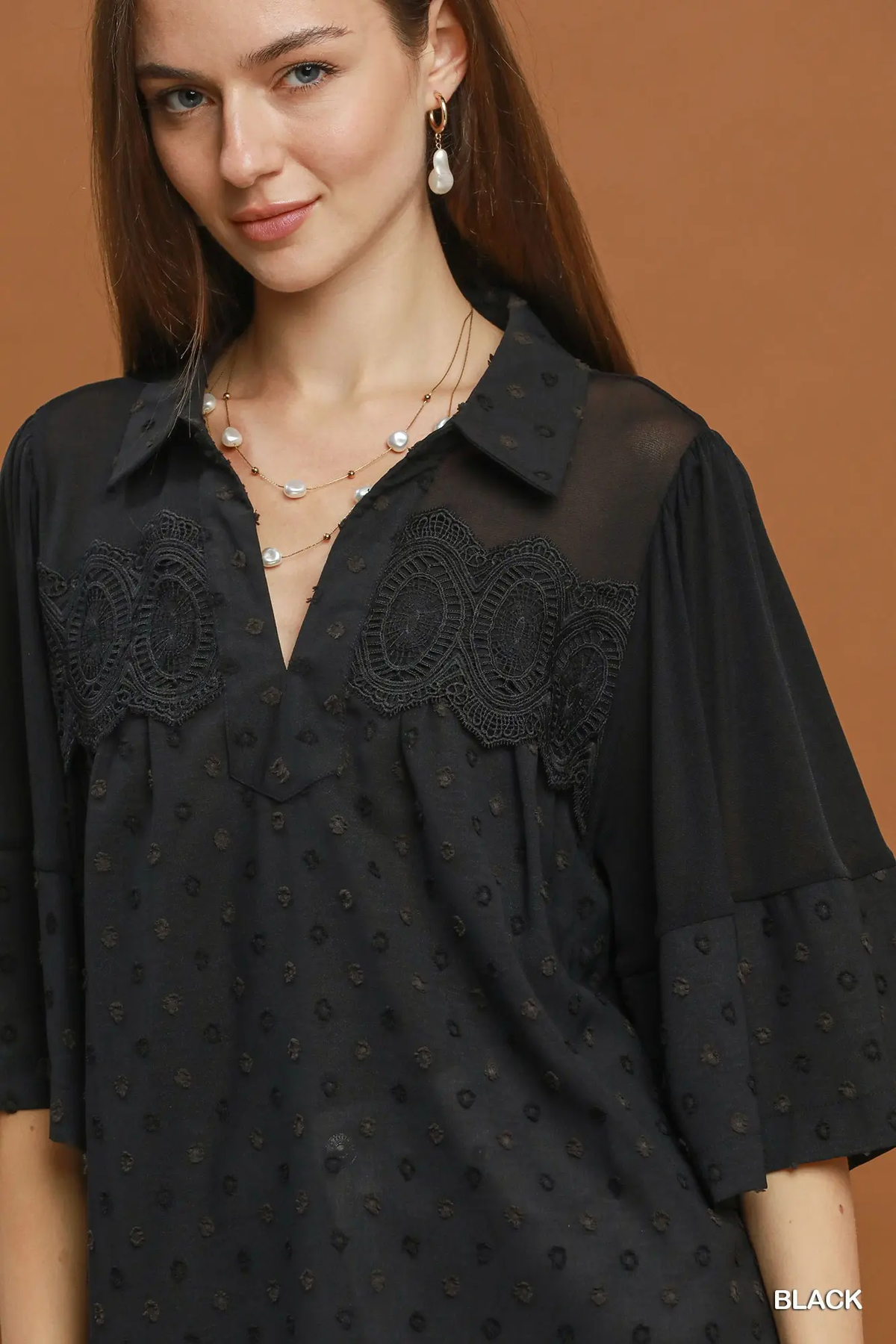 Black Lace Yoke Blouse