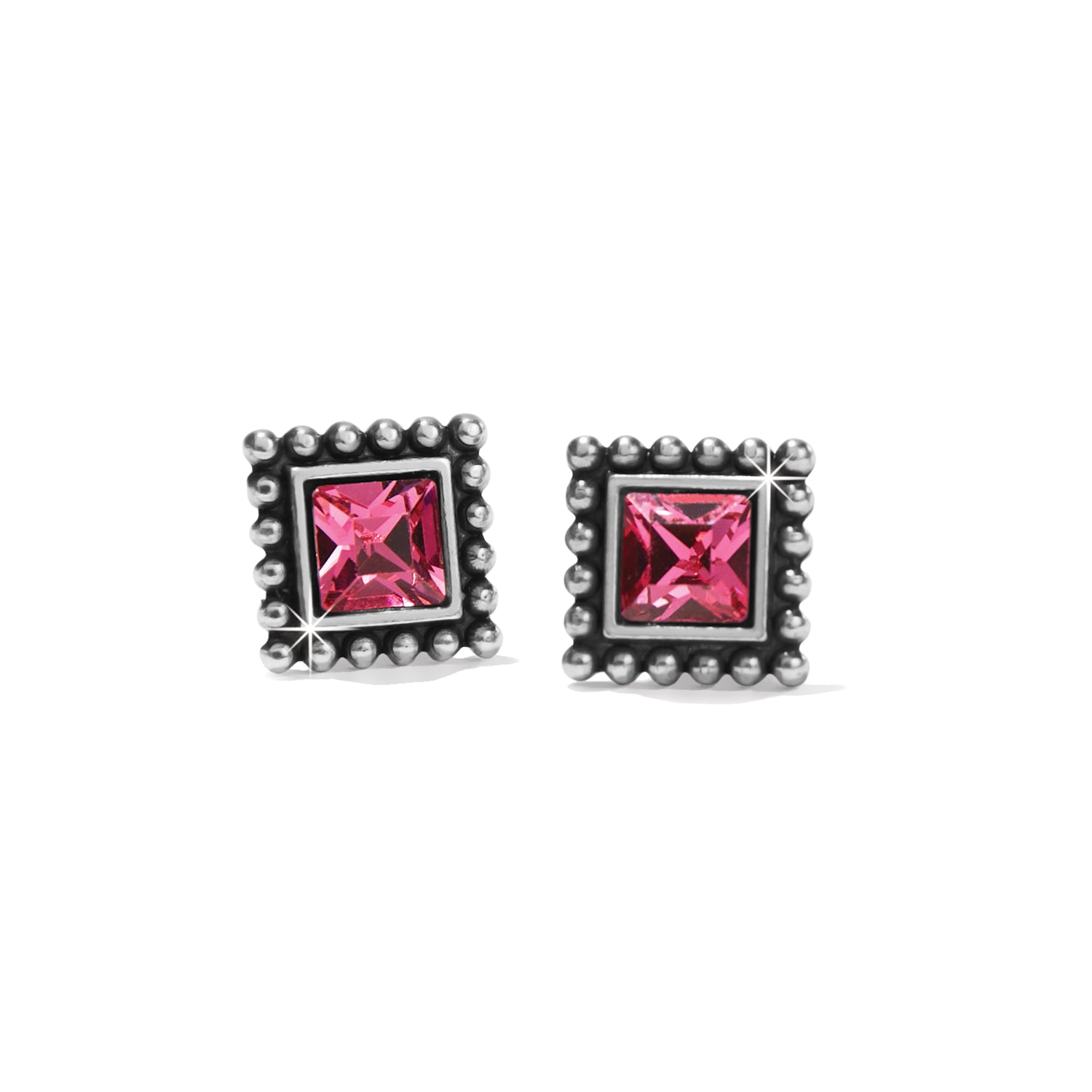Sparkle Square Mini Post Earrings/Silver-Pink