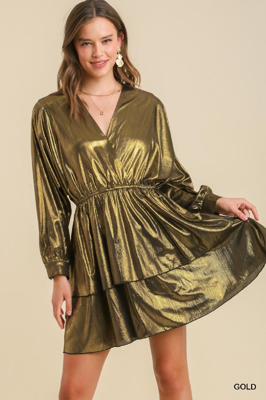 Metallic Gold Tiered Dress