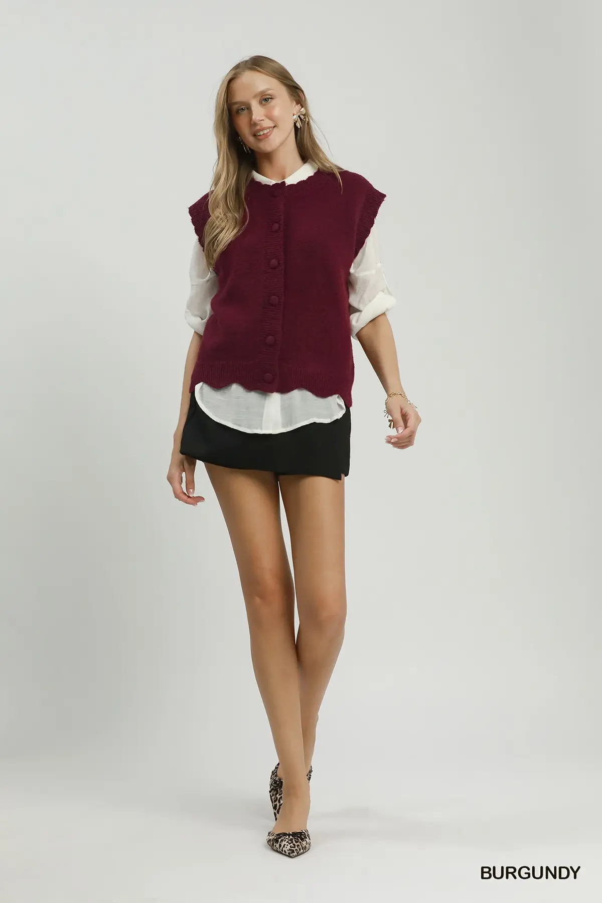 Burgundy Scallop Knit Sweater Vest 🍷