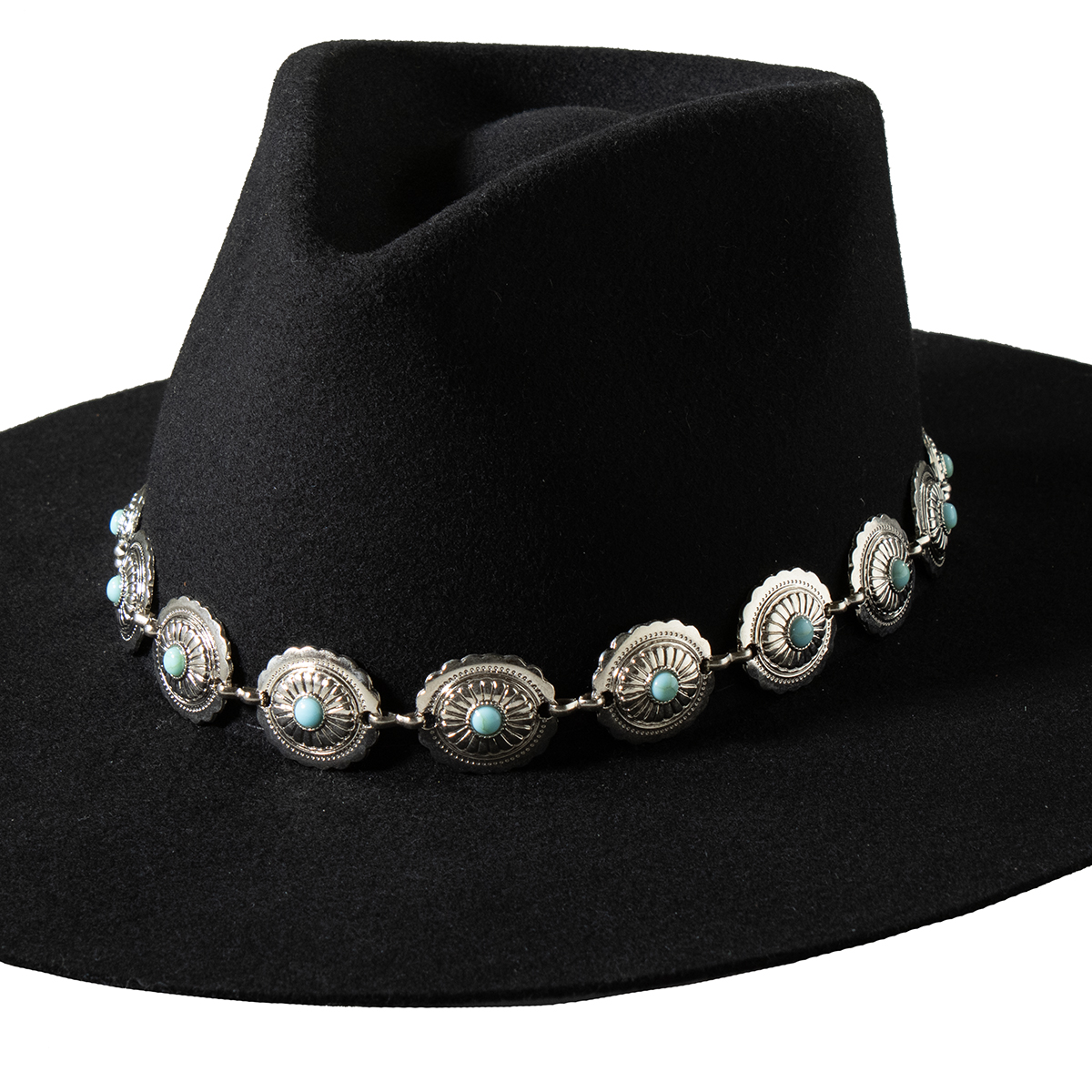 Silver Concho w/ Turquoise Stone Hatband