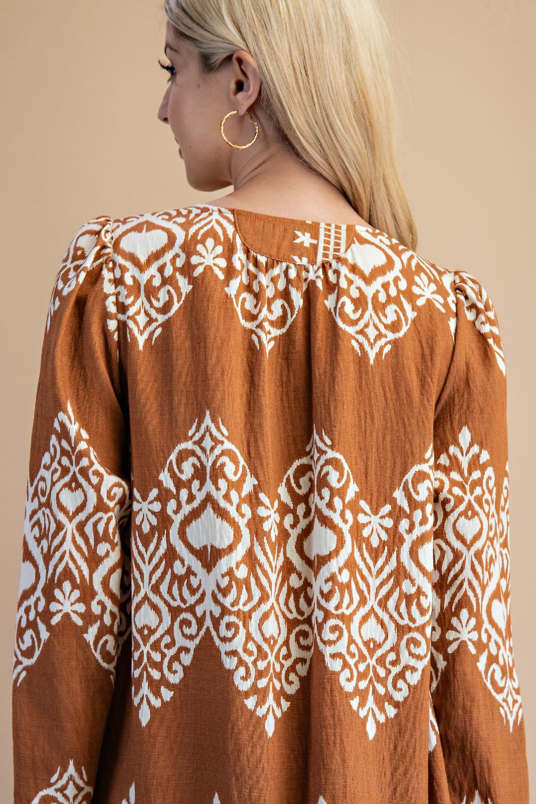 Camel Brown Long Sleeve Midi Dress