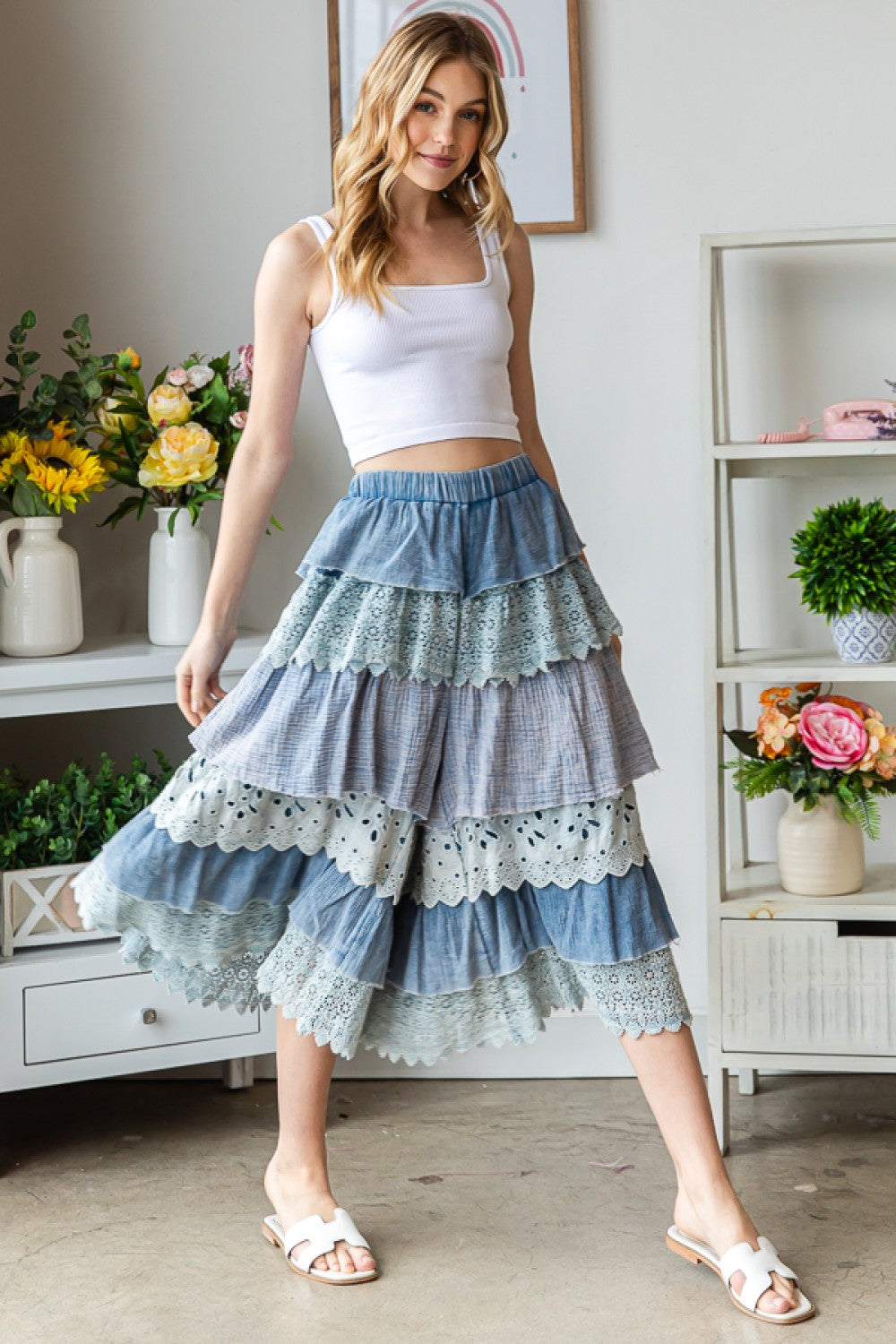 Shades of Blue Washed Tiered Woven Pants