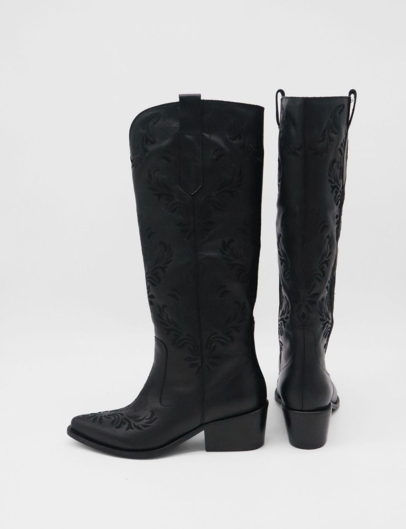 Jolene Black Leather Western Cowgirl Boot