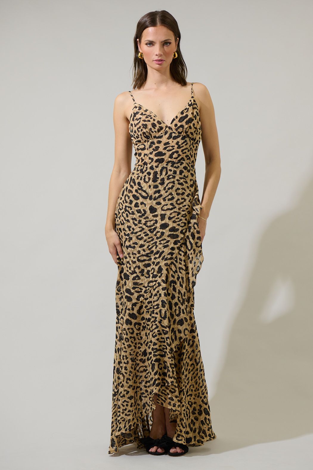 Leopard Print Ruffle Maxi Dress