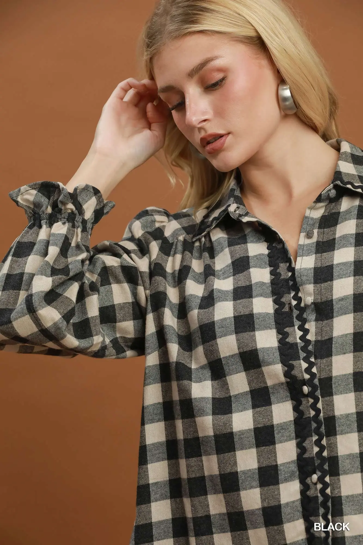 Black/Cream Gingham Charm Ric-Rac Trim Blouse 🖤