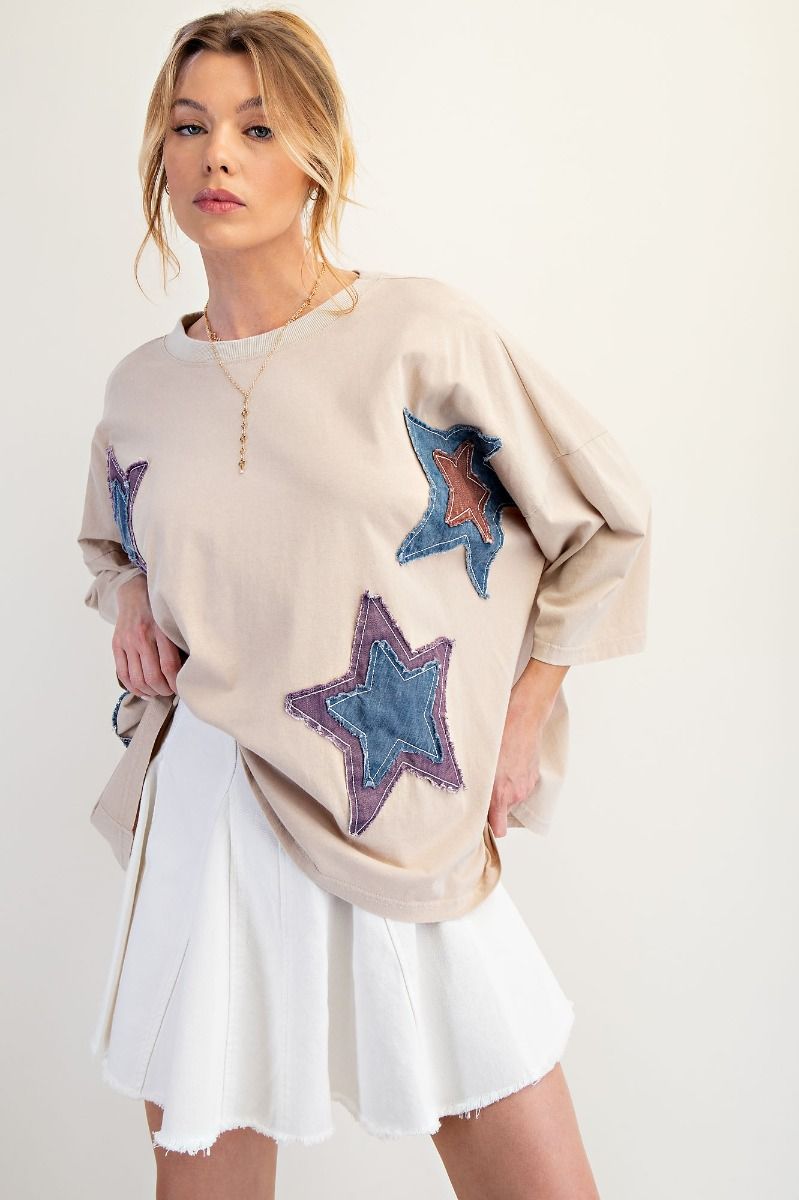 Oversized Mineral Washed Star Patch Boxy Top