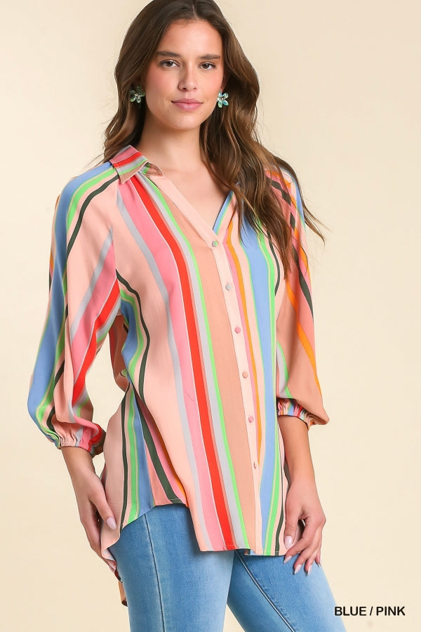Vertical Striped Button Up Tunic Top