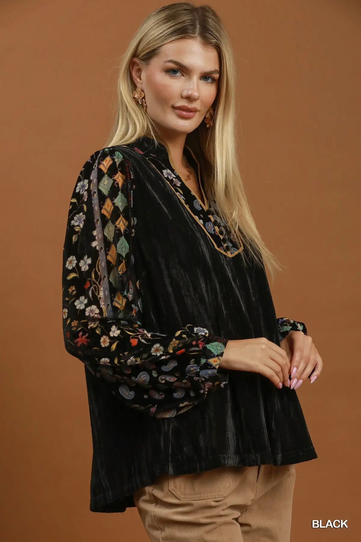 Black Mosaic Velvet Blouse