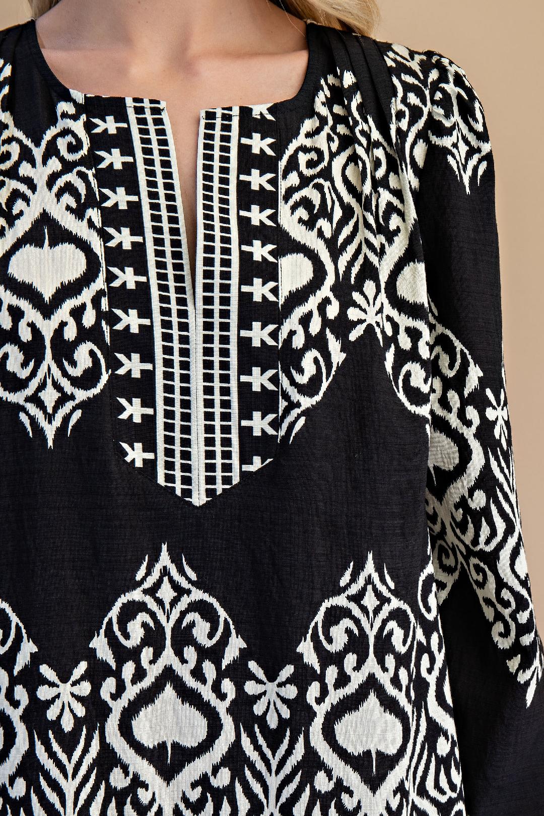 Black & White Long Sleeve Midi Dress