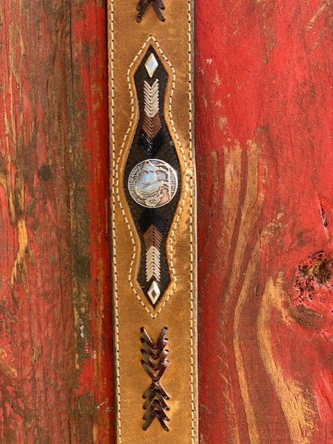 Men's Two Tone Brown Western Belt w/ Buffalo Concho