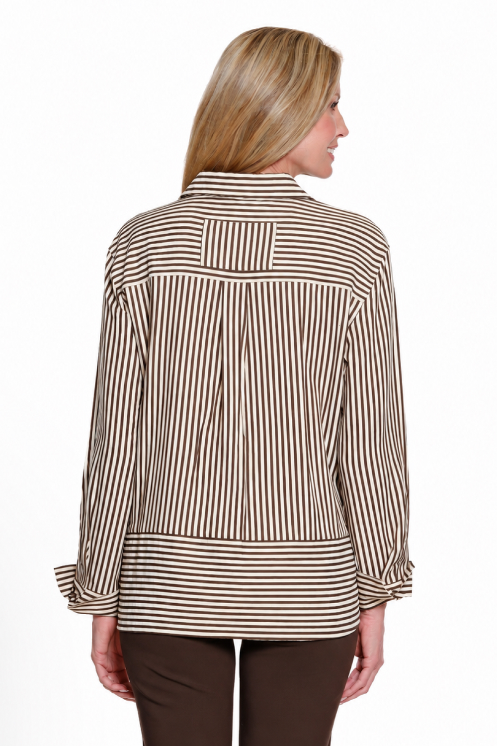 Chocolate Brown Stripe Woven Long Sleeve Top by Multiples