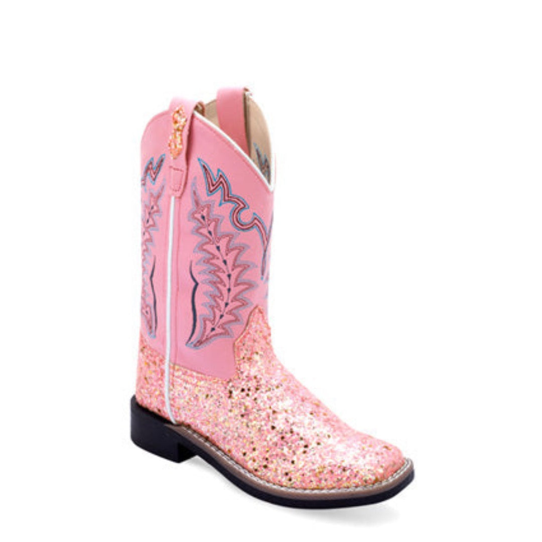 Little Girl's Pink Glitter & Pink Western Boots