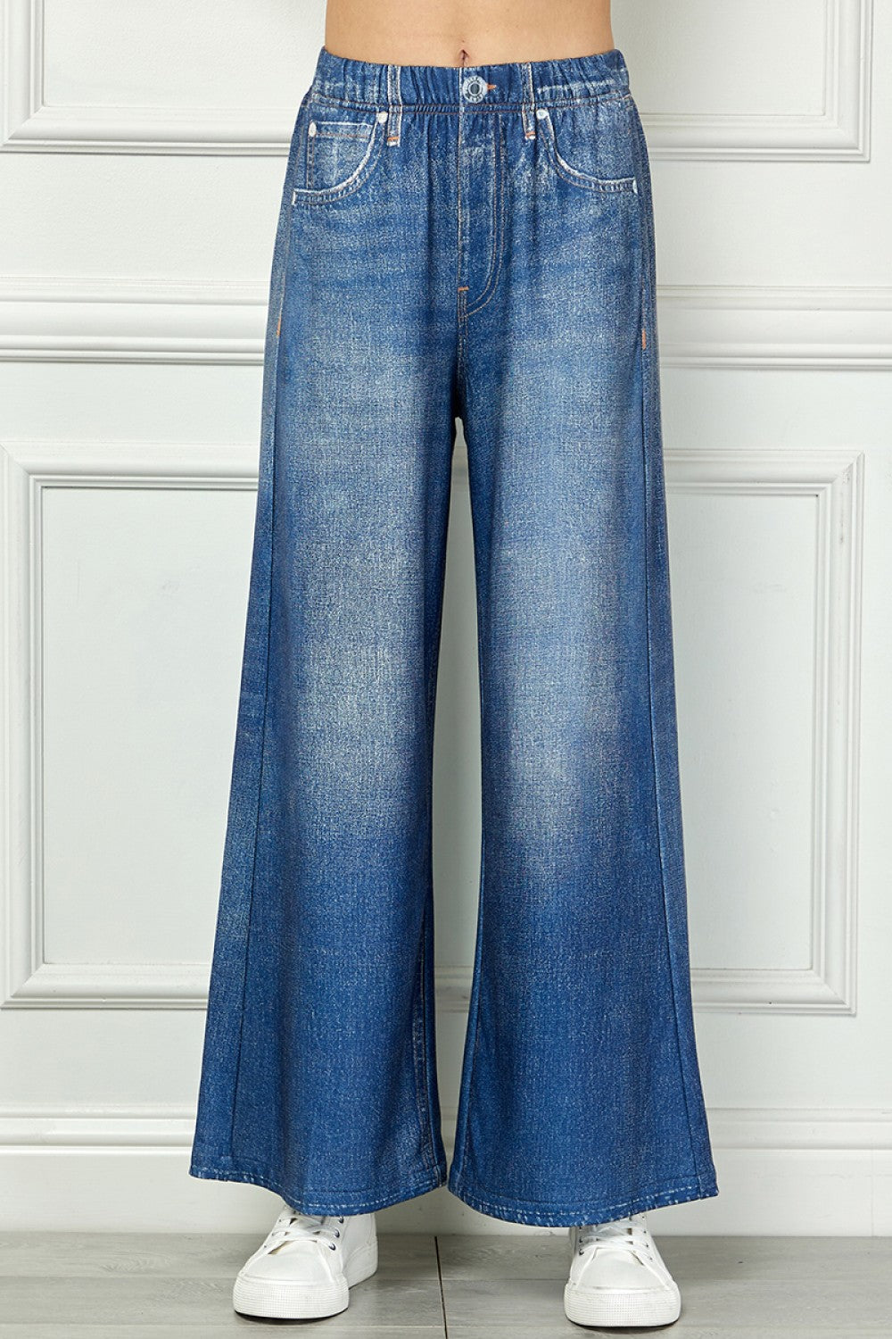 Denim Look Soft Pull On Wide Leg Pants