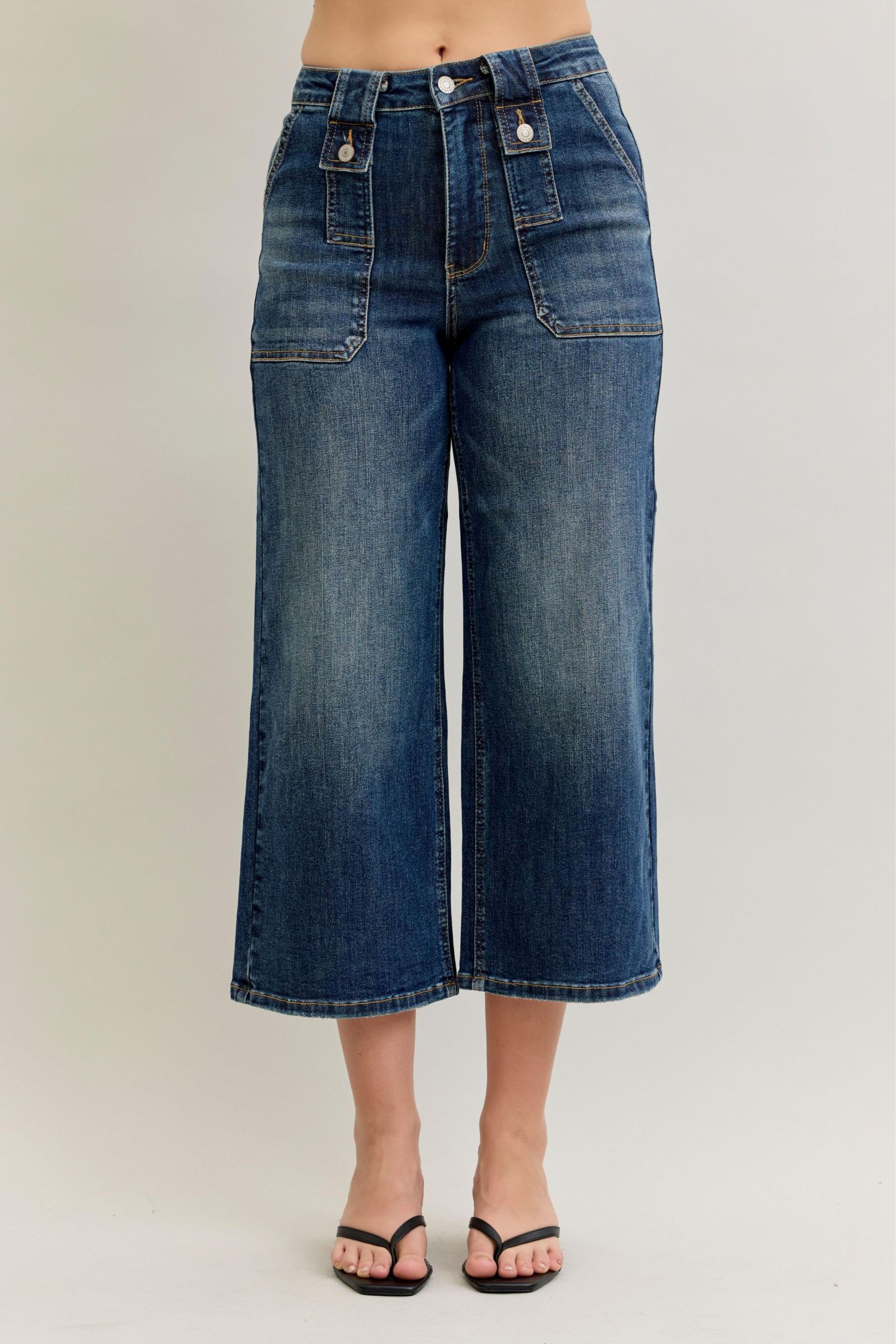 Judy Blue High Waist Wide Crop Utility & Patch Pocket Jeans