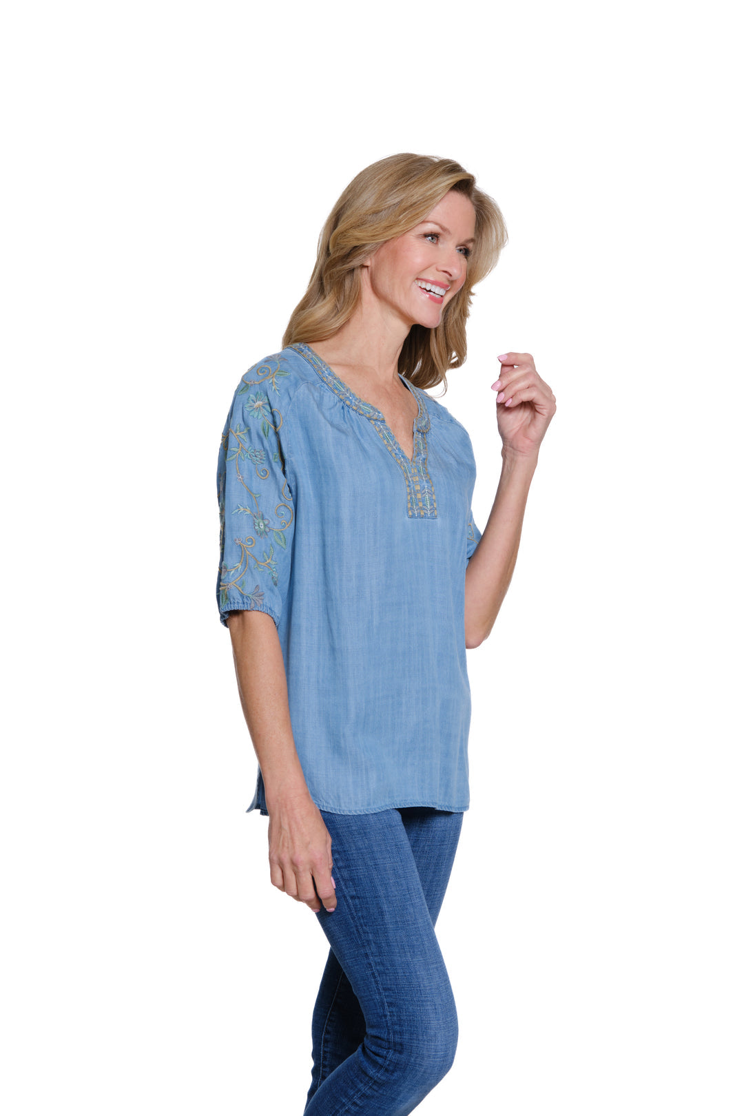 Embroidered Denim Top