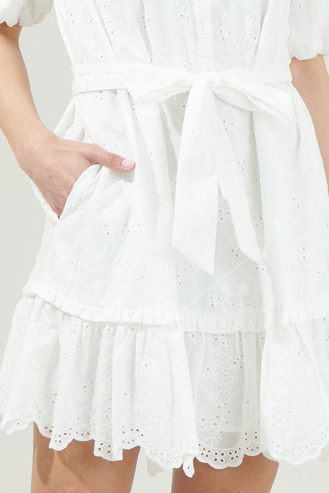 White Eyelet Puff Sleeve Mini Dress