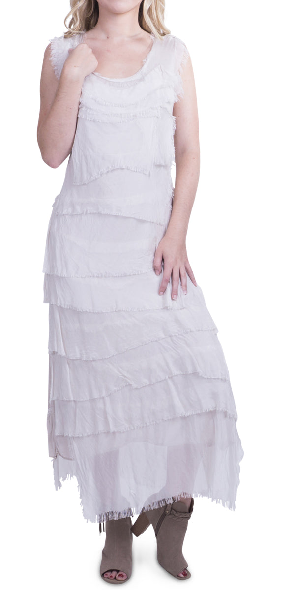 Cream Silk Ankle Length Ruffle Dress
