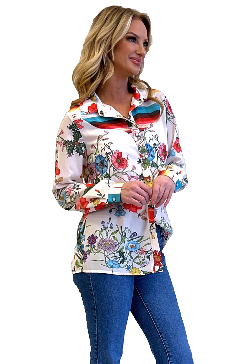 Fiesta Floral Long Sleeve Pearl Snap Top