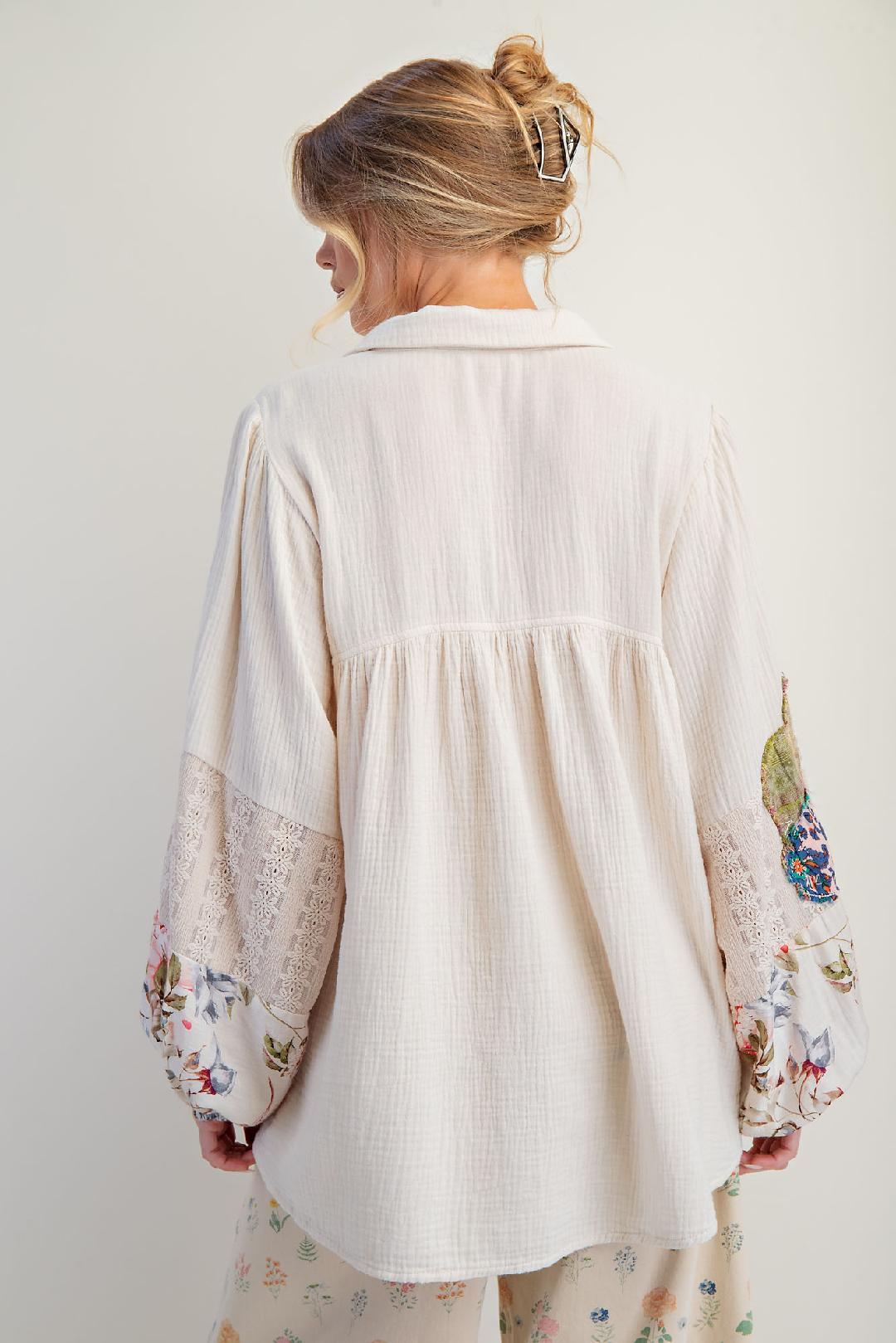 Ecru Patchwork Cotton Gauze Tunic