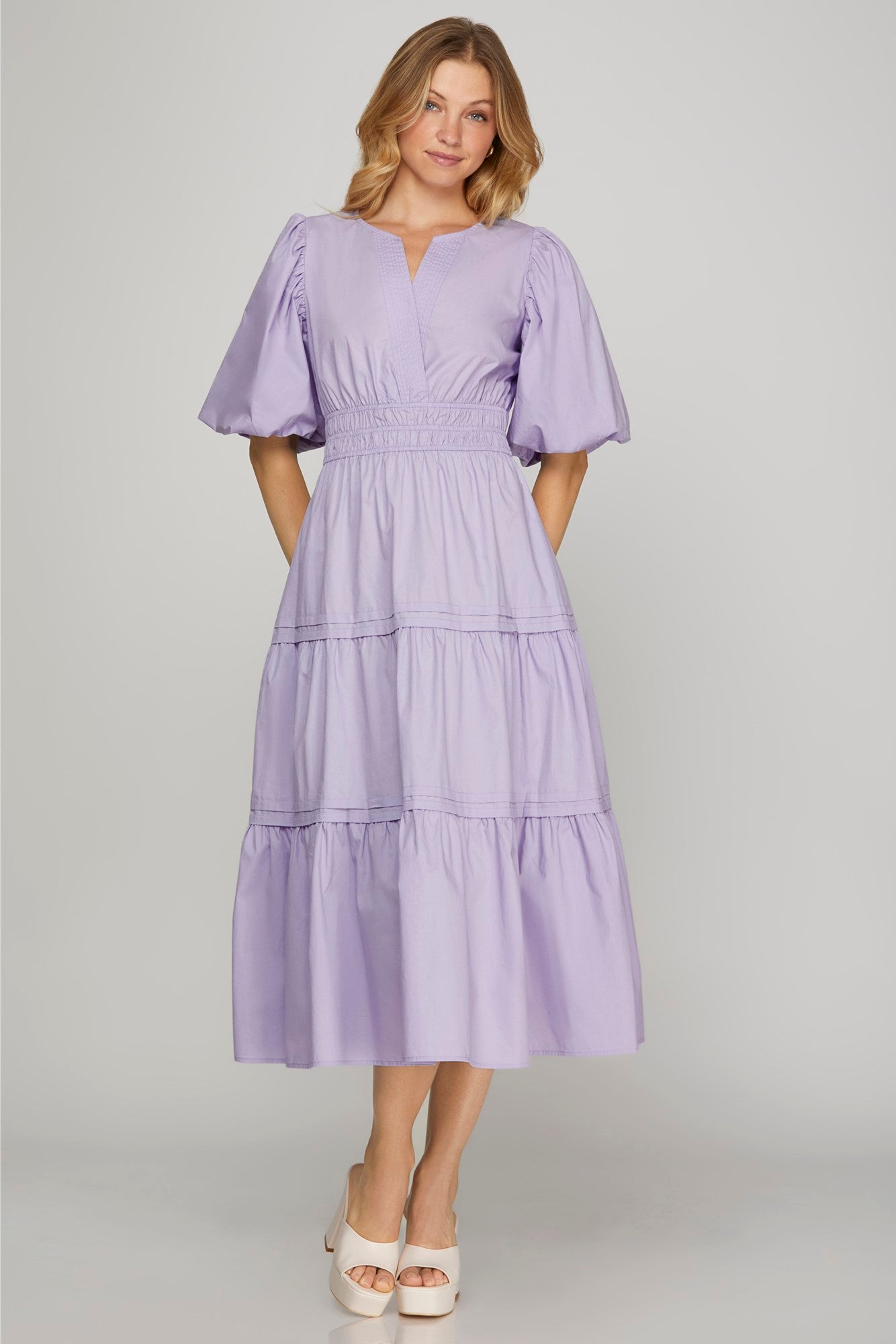Pastel Lilac Cotton Tiered Maxi Dress