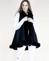 Black Faux Fur Trimmed Sleeveless Vest w/ Hoodie
