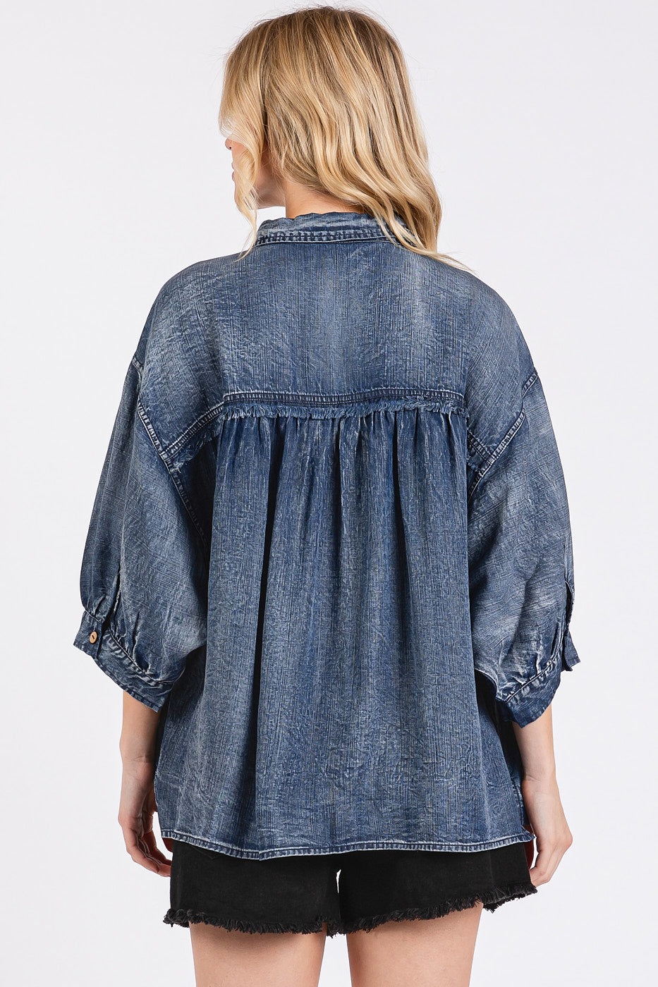 Dark Washed Tencel Denim Dolman Sleeve Top