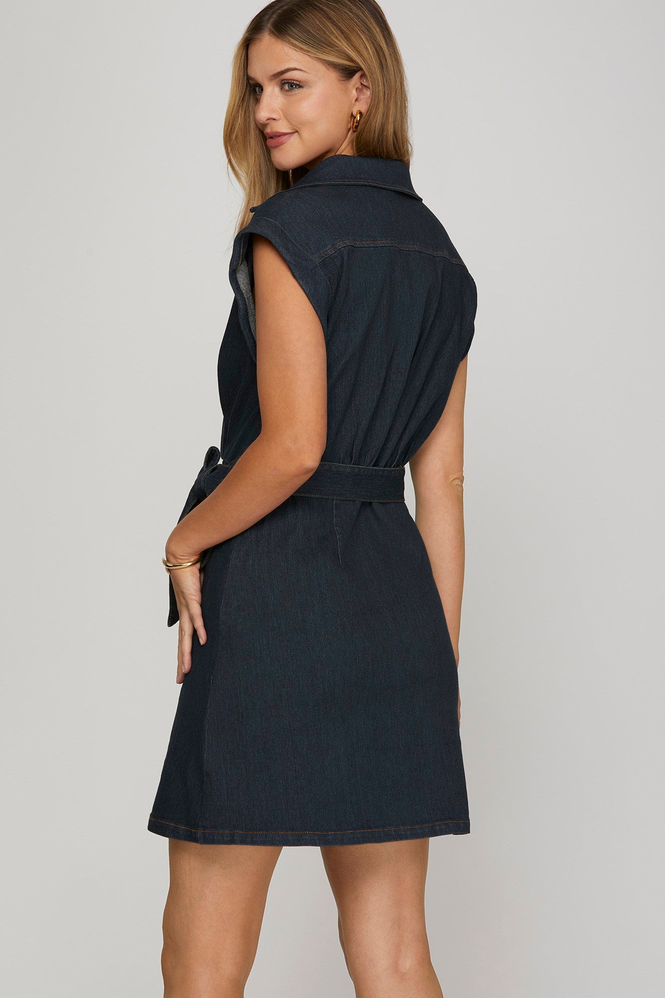 Dark Denim Cap Sleeve Mini Dress