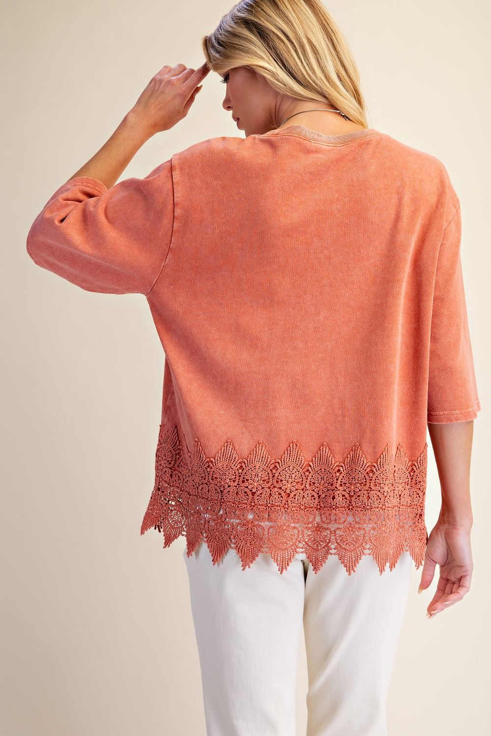 Rust Mineral Wash Lace Hem Top 🧡
