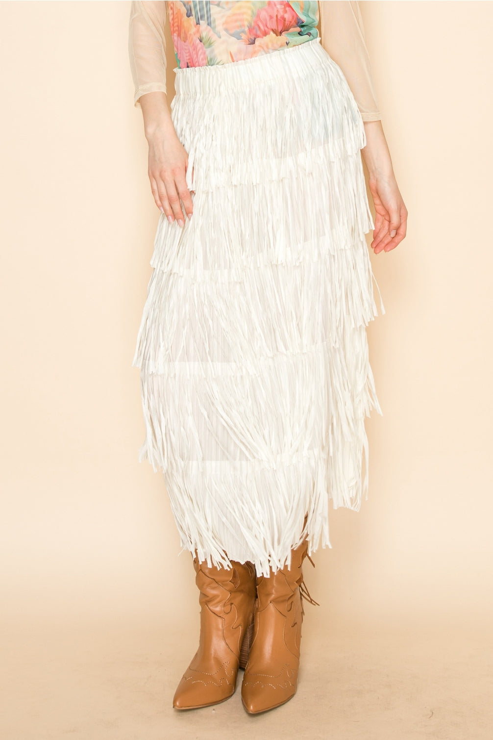 Ivory All Over Fringe Skirt