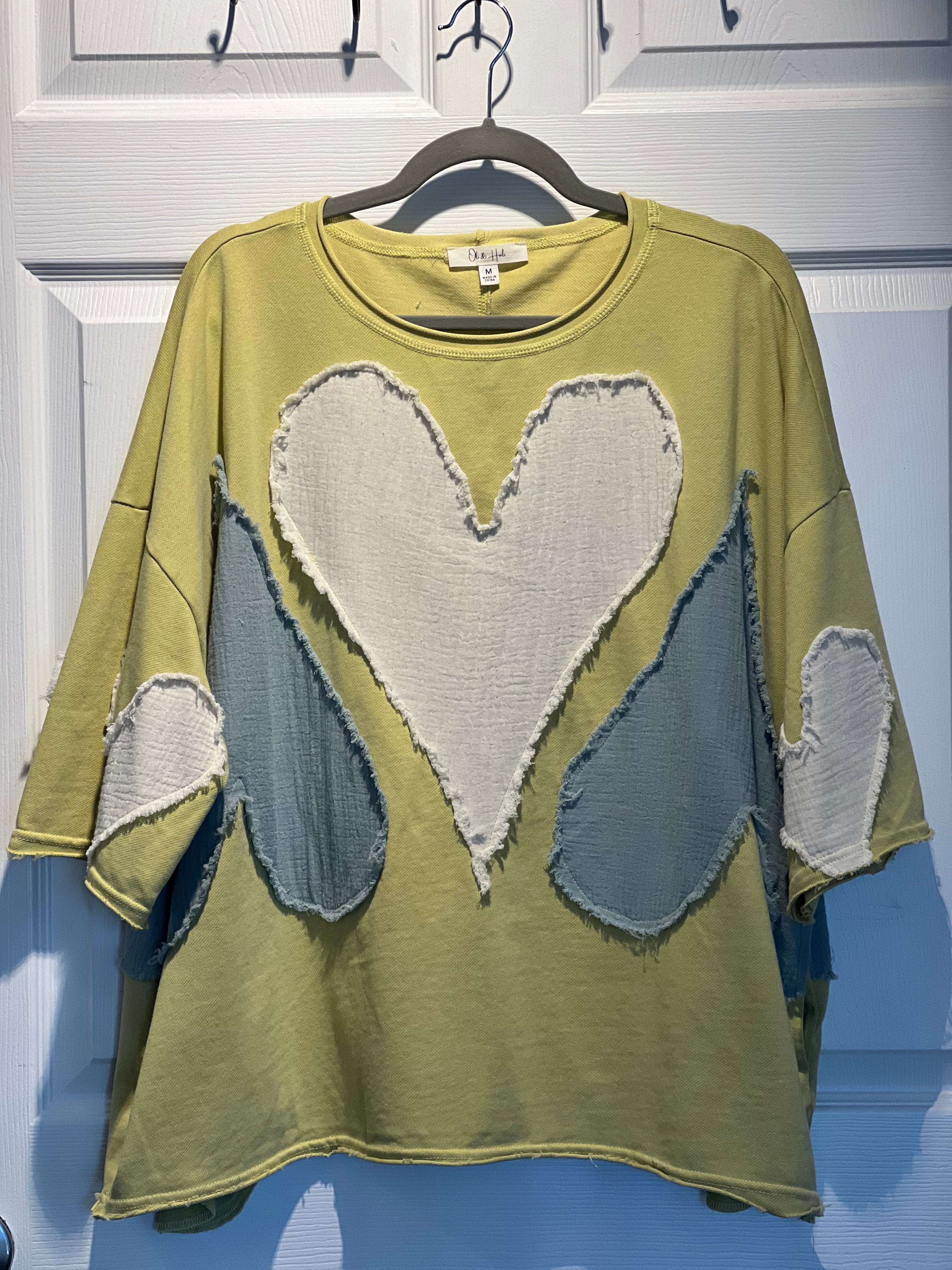 Lime Green Oversized Multi Hearts Top