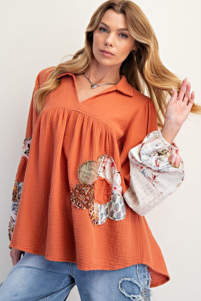 Pumpkin Patchwork Cotton Gauze Tunic