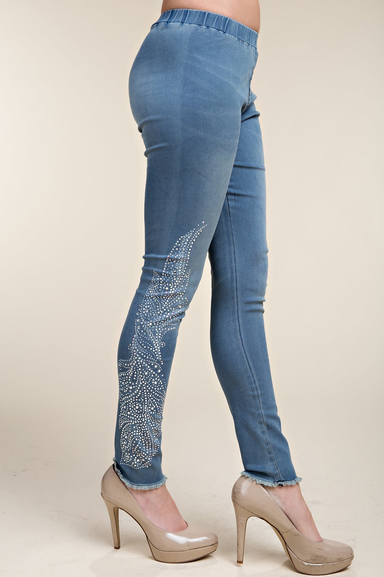 Jeggings with Rhinestone Leaf Print Detail