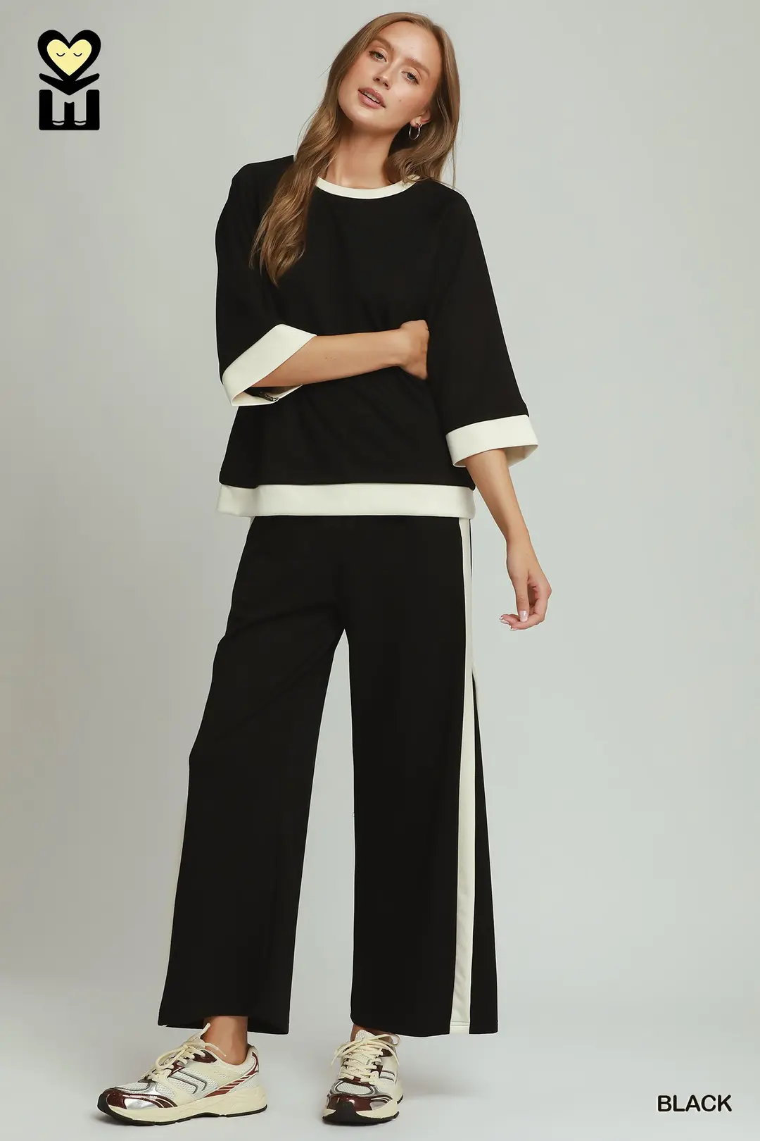 Black/Cream Color Block LuxeKnit Lounge Set