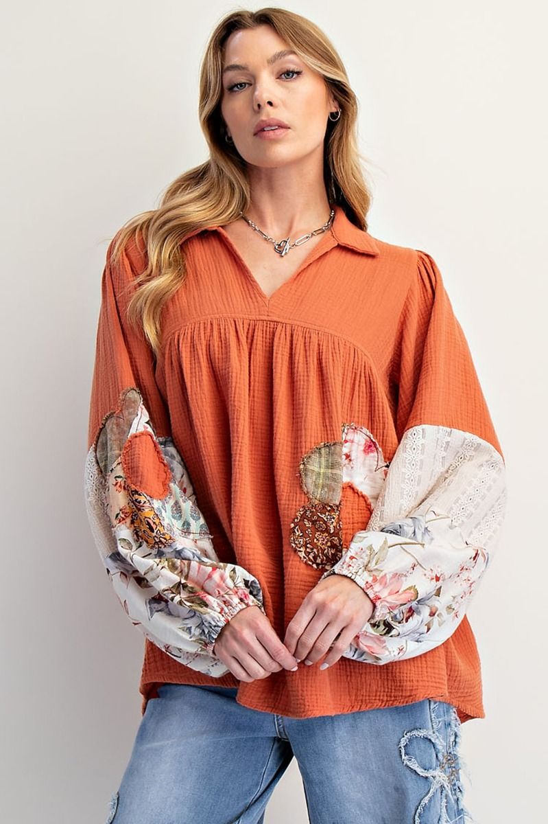 Pumpkin Patchwork Cotton Gauze Tunic