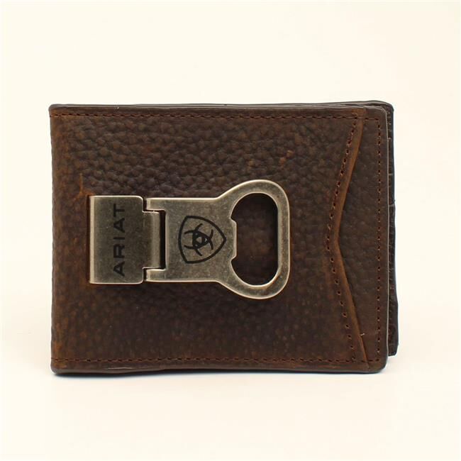 Men's Brown Leather Ariat Bifold Wallet w/ Bottle Opener