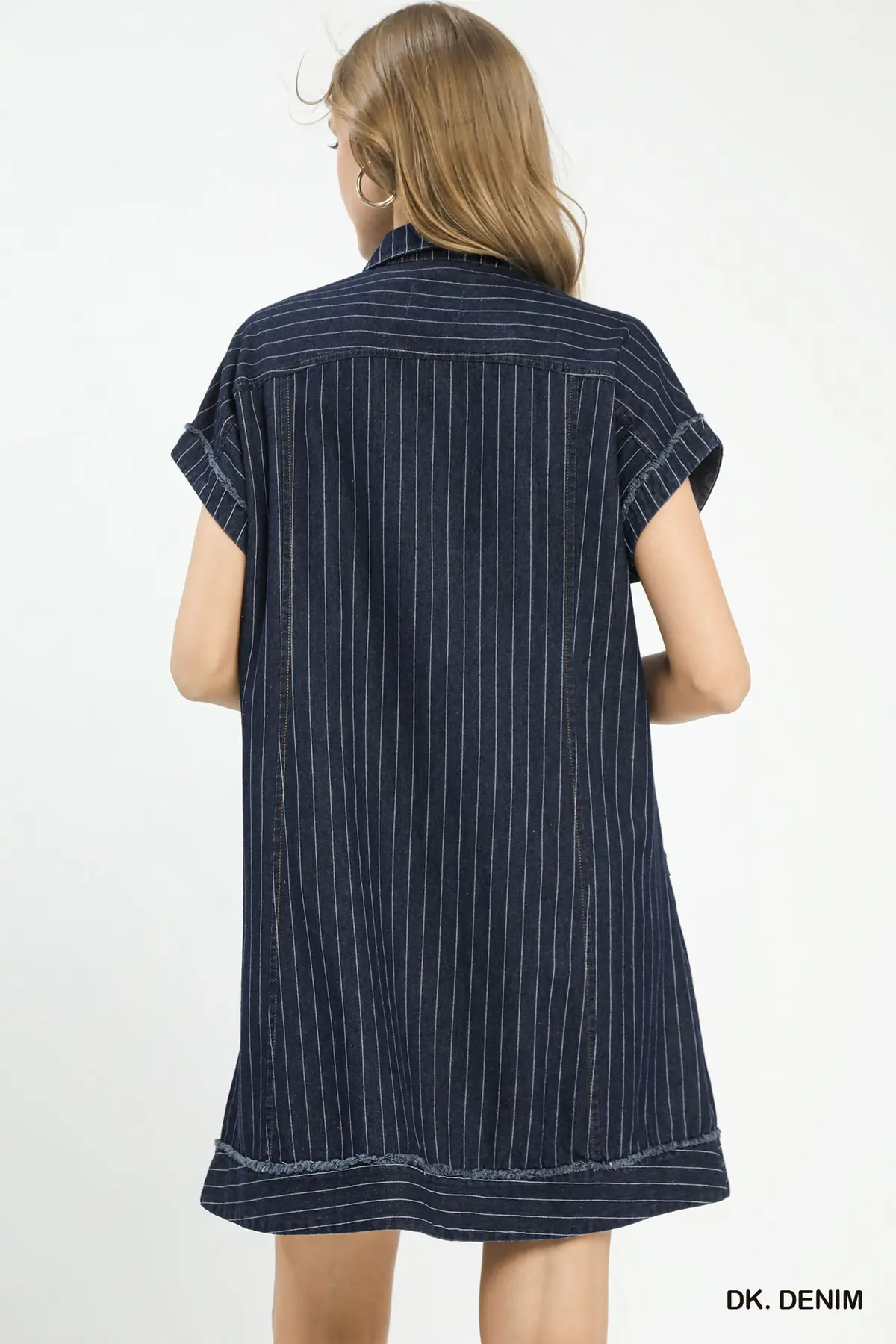 Dark Denim Pinstripe Polo Collar Mini Dress