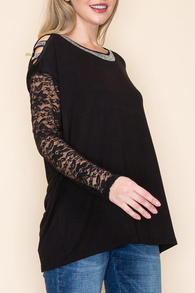 Black Top w/ Lace Long Sleeves