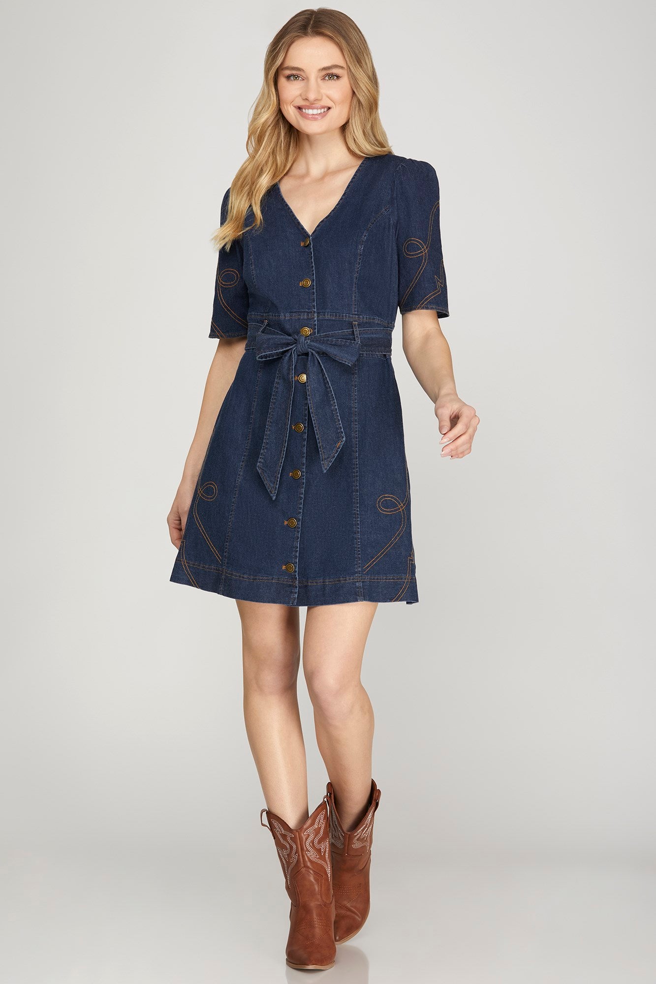 Stretch Denim Cowgirl Mini Dress