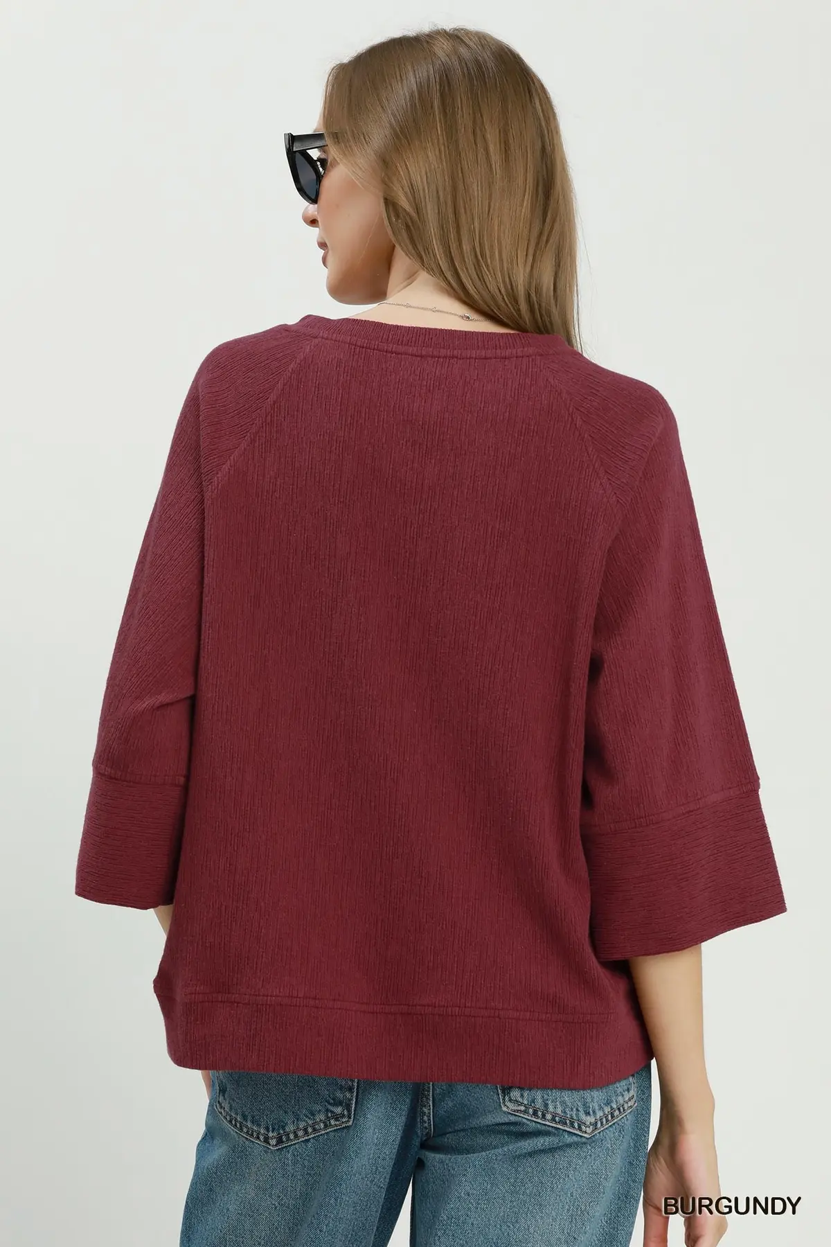 Burgundy Slub Knit Dolman Top 🍷