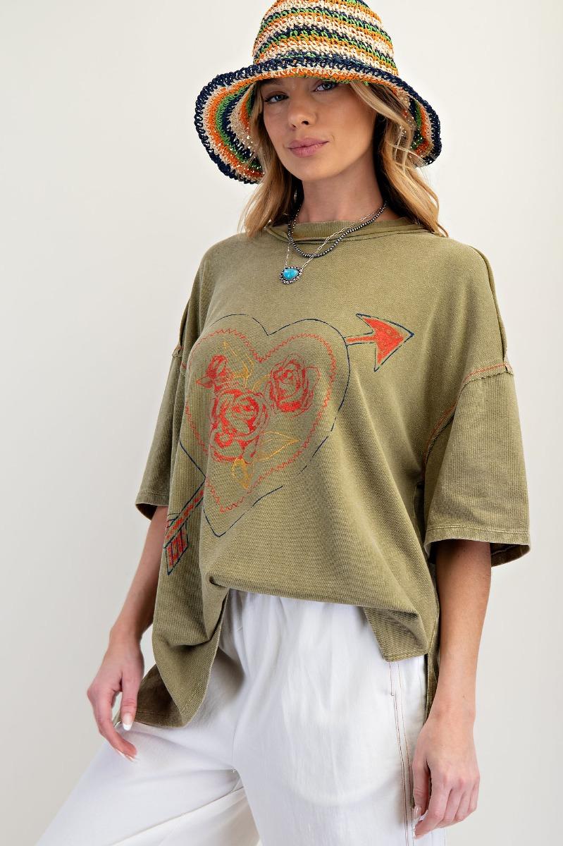 Heart Print Mineral Washed Cotton Jersey