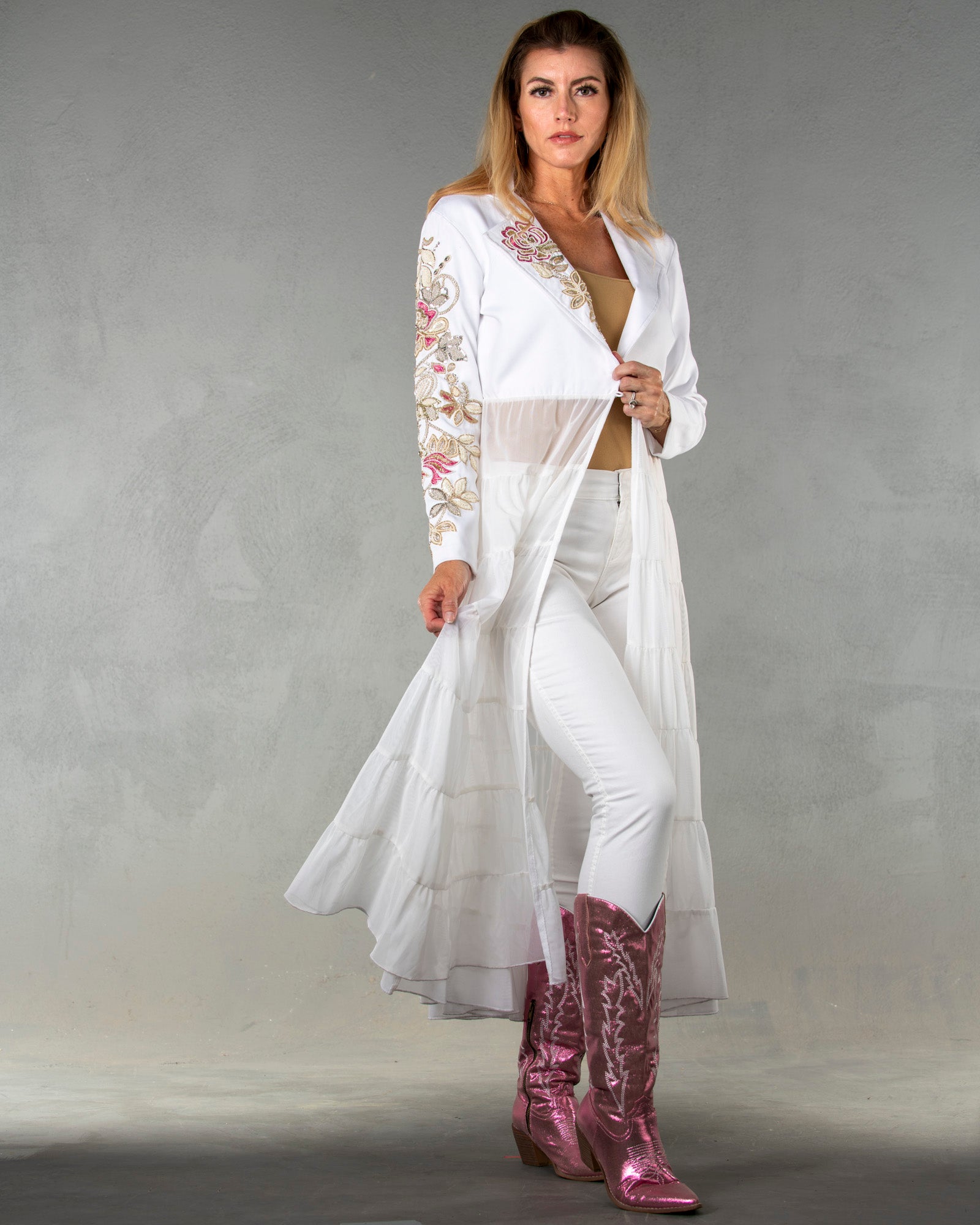 Eliza White Embroidered Duster by Vintage Collection