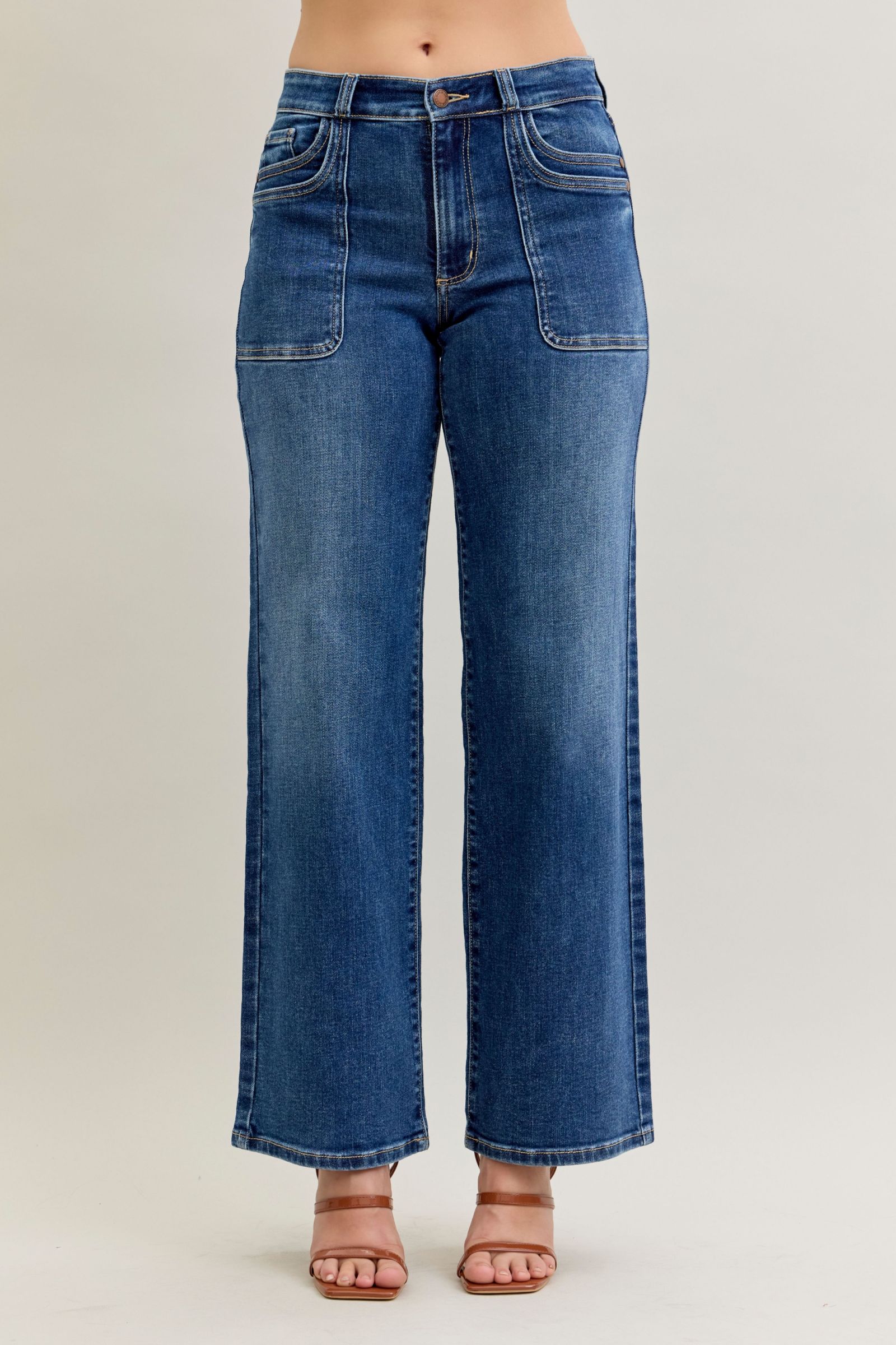 Judy Blue 90's Straight Leg Jeans w/ Front Patch Double Pockets